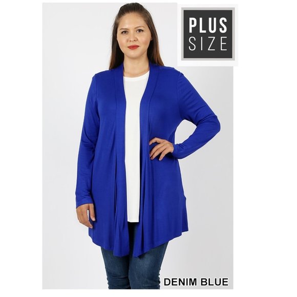 Plus Size Cardigan - Blue Cardigan - Drapey Open Front Long Sleeve Cardigan - Picture 2 of 4
